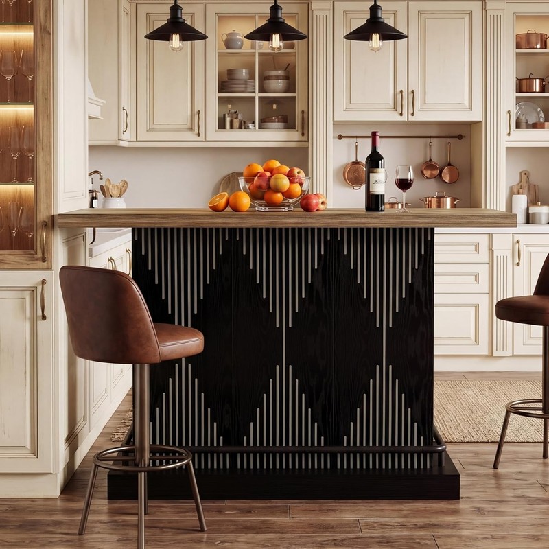 63 Inch Rectangular Bar Table Modern Counter Height Pub Table with Storage Shelf gallery