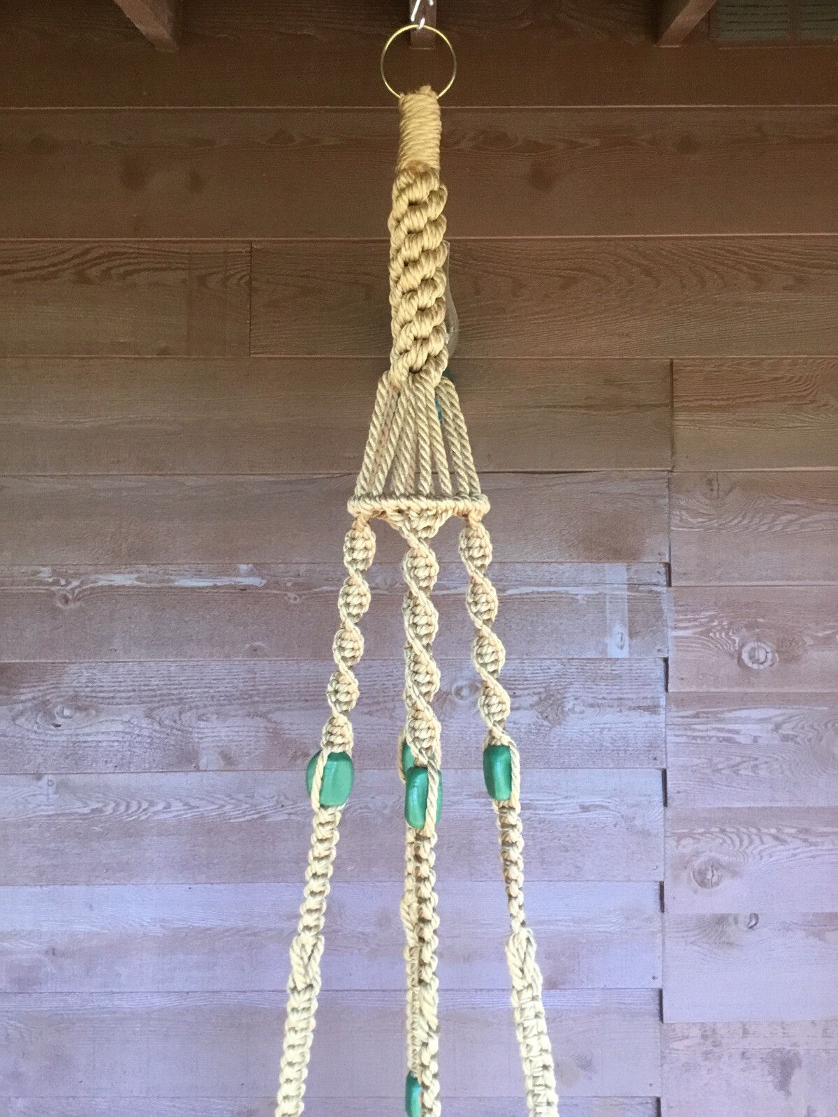 New Natural Jute Handmade Macrame Plant Hanger With Green Ceramic Beads gallery