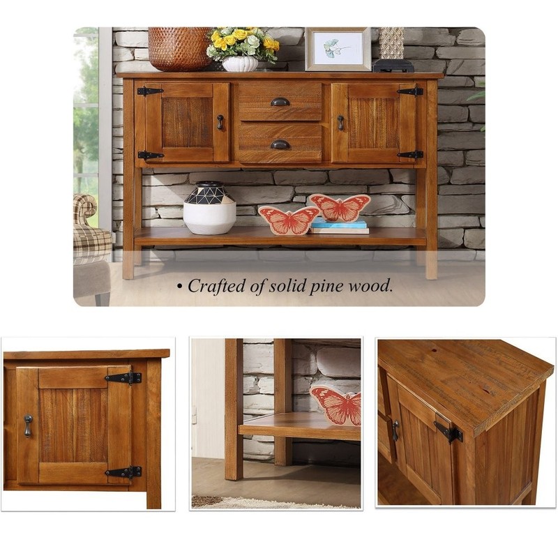 46" Solid Wood Sideboard, 2 Drawers & Cabinets with Bottom Shelf gallery