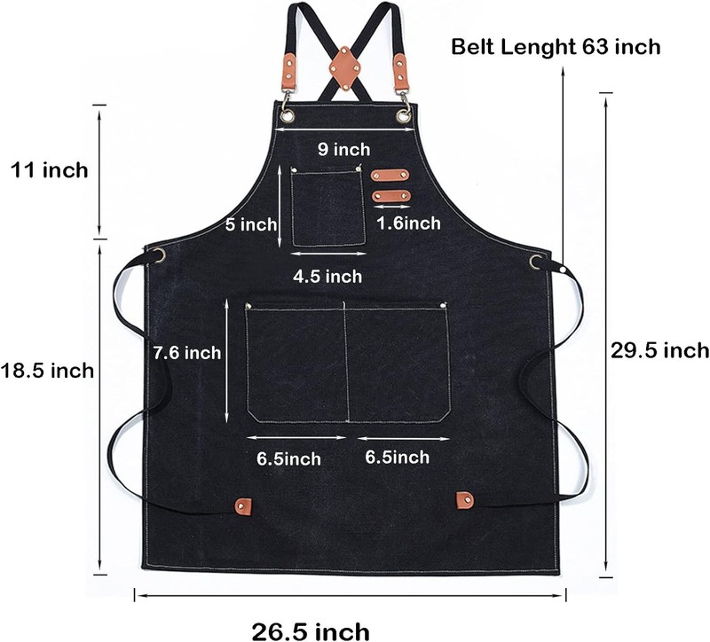 1 pc Thick Waterproof Canvas Apron with Pockets Adjustable Crossback Design gallery