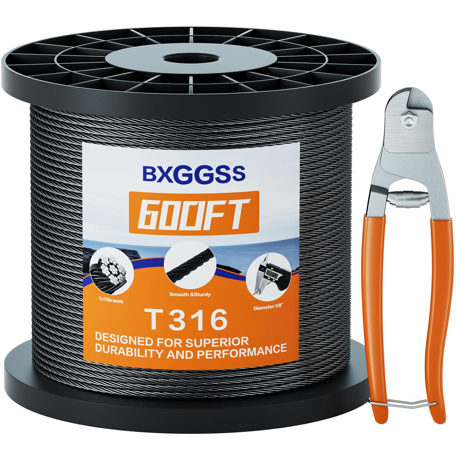 Cable Railing 1/8 T316 Black Stainless Steel Wire Rope 600FT GSS600 BXGGSS High gallery