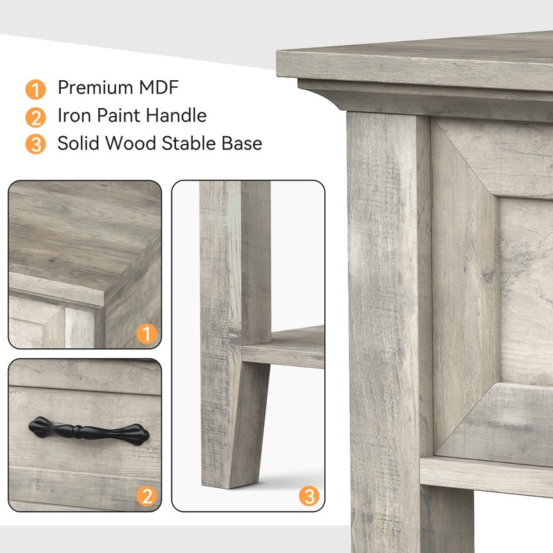 Rustic Grey Nightstand With A Storage Drawer And Shelves Wooden Side Table New gallery