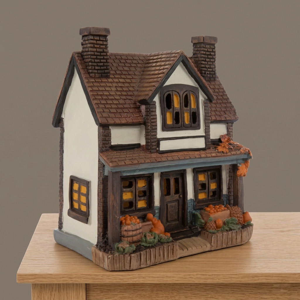 Lighted Fall Village House Resin Cottage Pumpkin Table Decoration Autumn Glow gallery