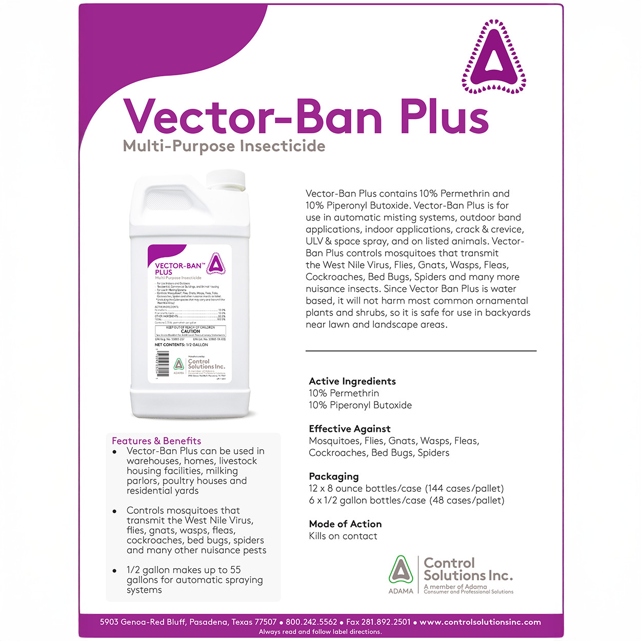 Vector Ban Plus Multi-Purpose Insecticide 64 fl oz by Control Solutions gallery