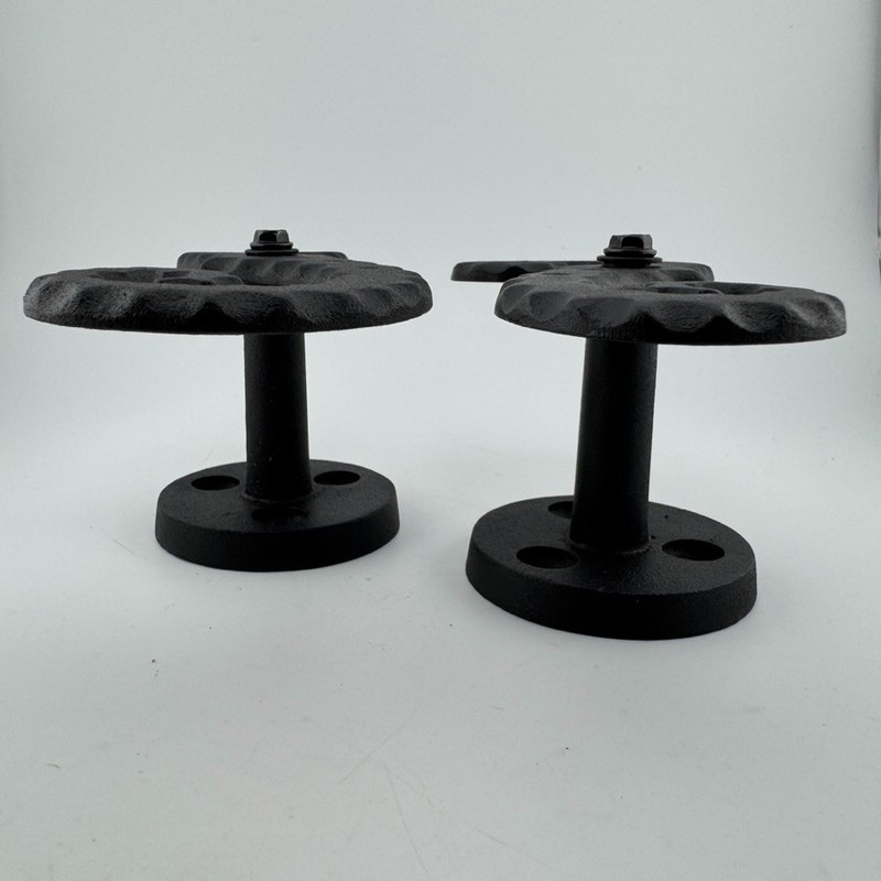1 Pair - Black Galvanized Iron Scroll Post Mount Shutter Dogs w/ Hammered Edge gallery