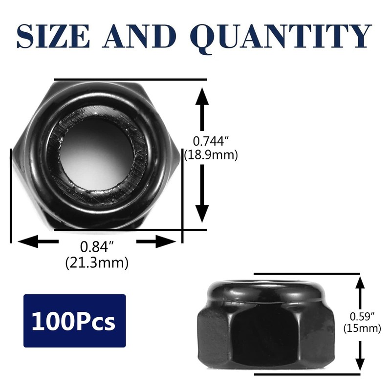 1/2-13 Nylon Insert Hex Lock Nuts 100Pcs 304 Stainless Steel 1/2-13, Black gallery