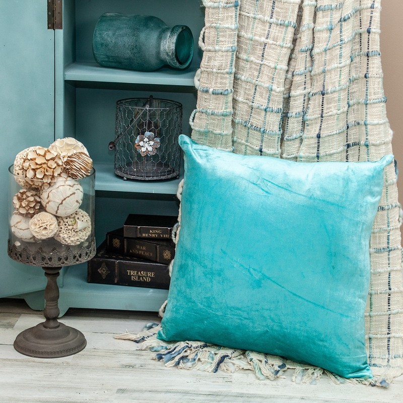 Parkland Collection Camila Aqua Solid Throw Pillow, 18 x 18 gallery