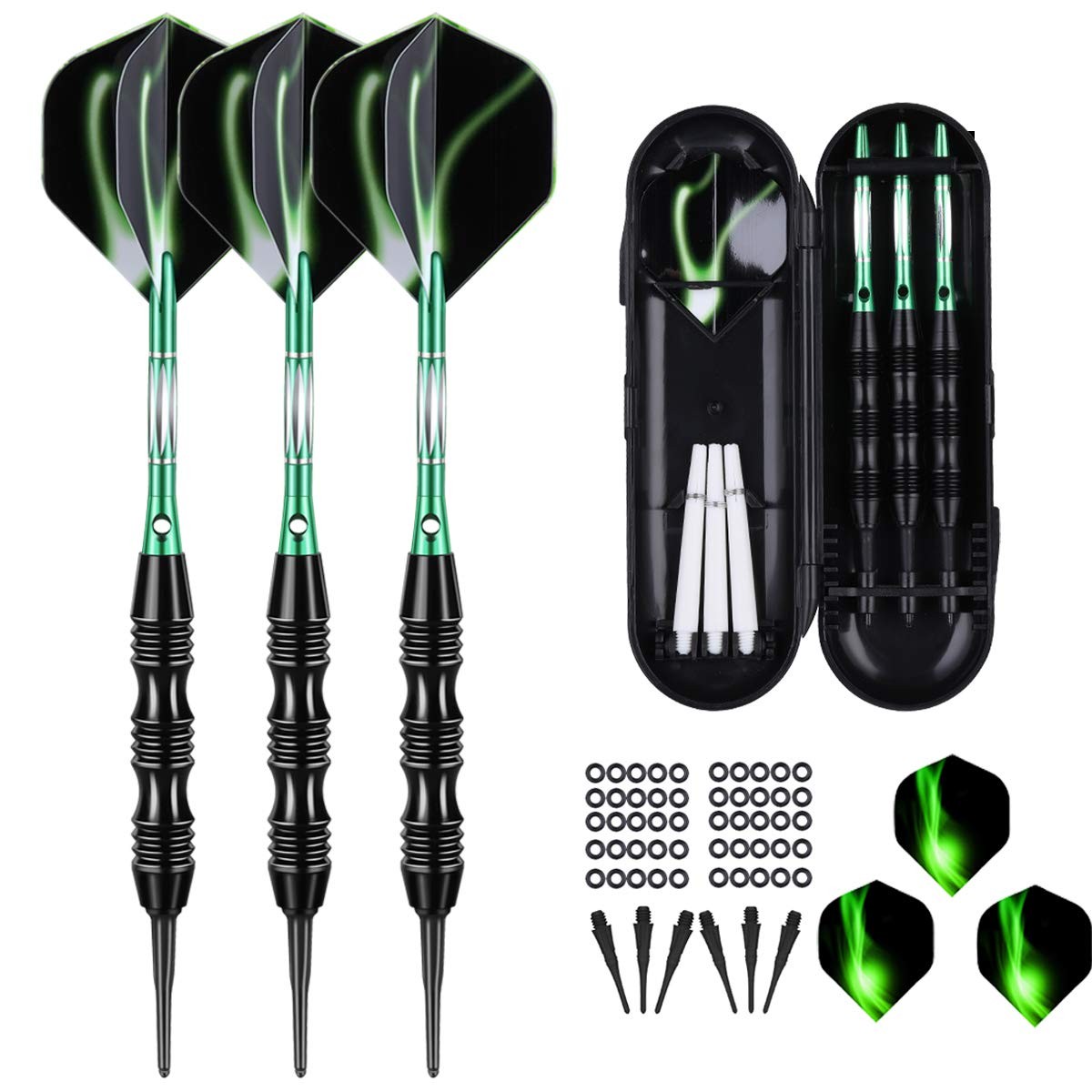 sanfeng Professional Soft Tip Darts Set 20 Grams W/ 50 O-Rings- 30 GREEN gallery