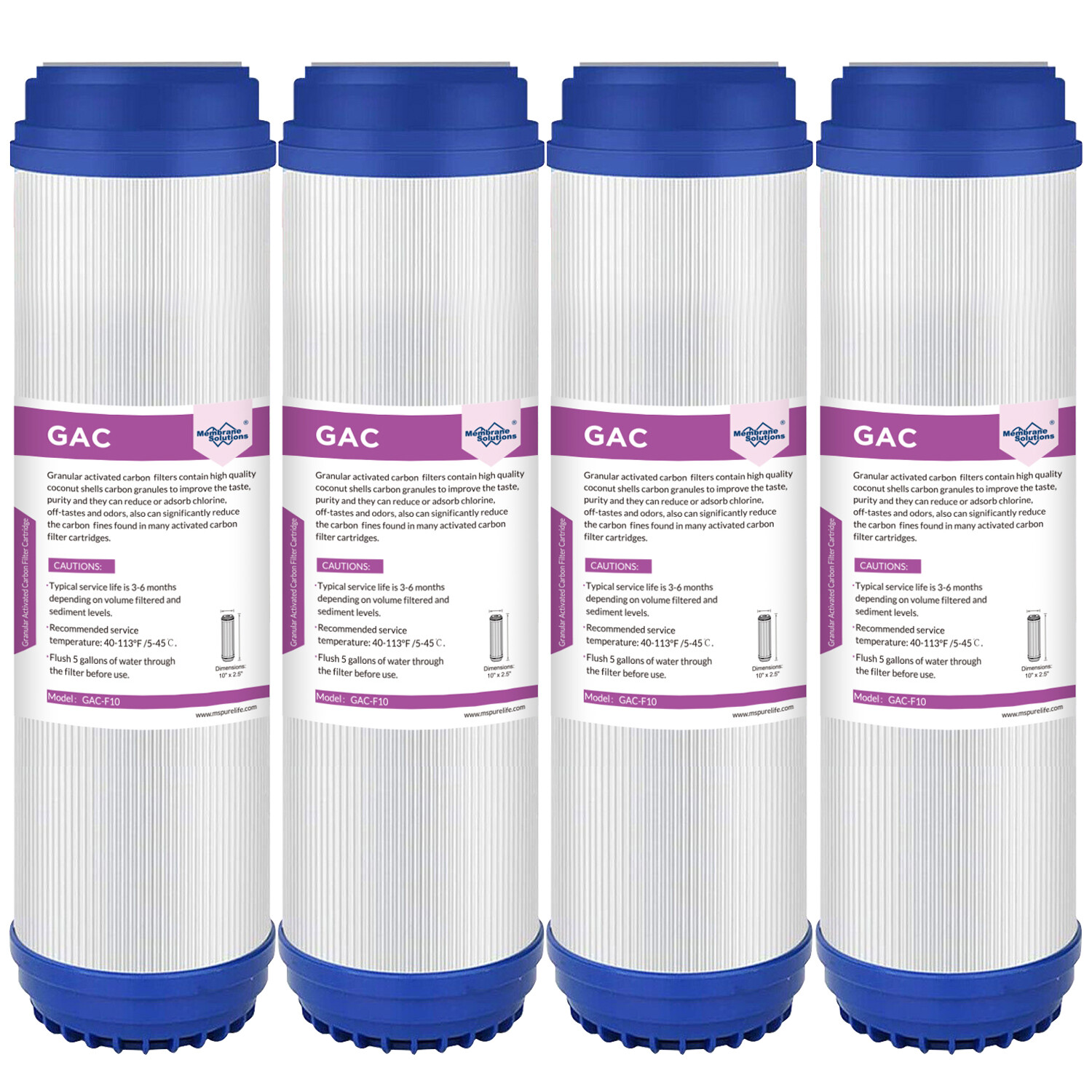 4 Pack 5μm 10x2.5" Granular Activated Carbon Water Filter GAC Sediment Cartridge gallery
