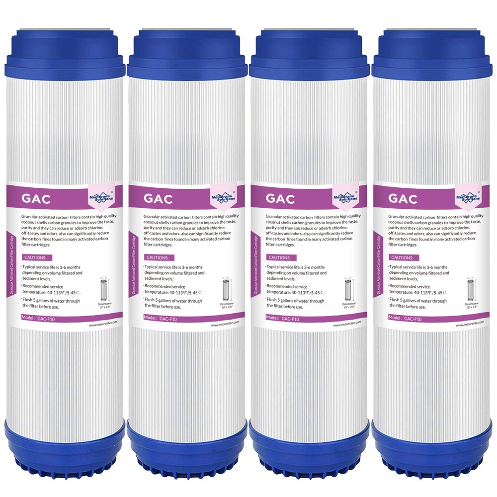 4 Pack 5μm 10x2.5" Granular Activated Carbon Water Filter GAC Sediment Cartridge