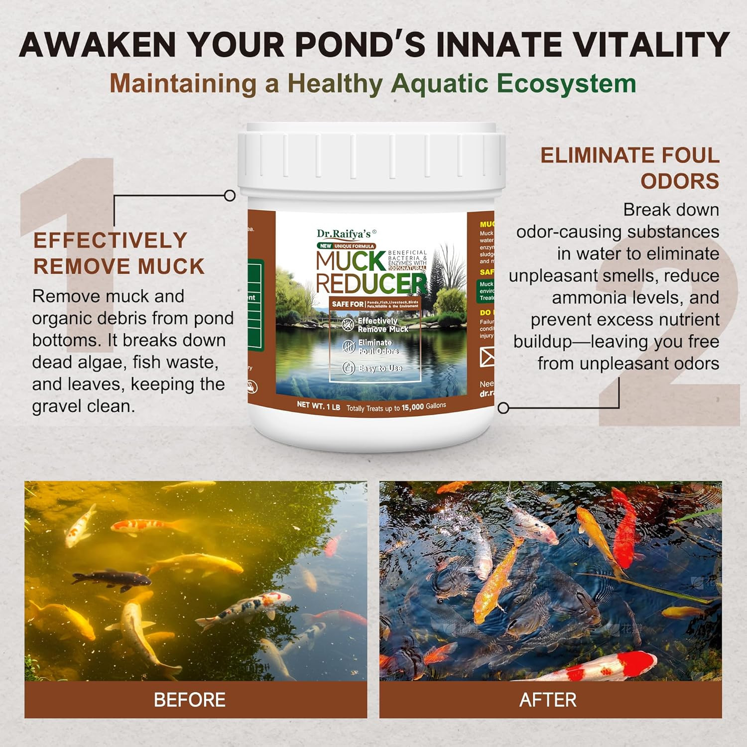 Muck Reducer-9,000 Granules Natural Pond Sludge & Water Fountain Clarifier, Bene gallery