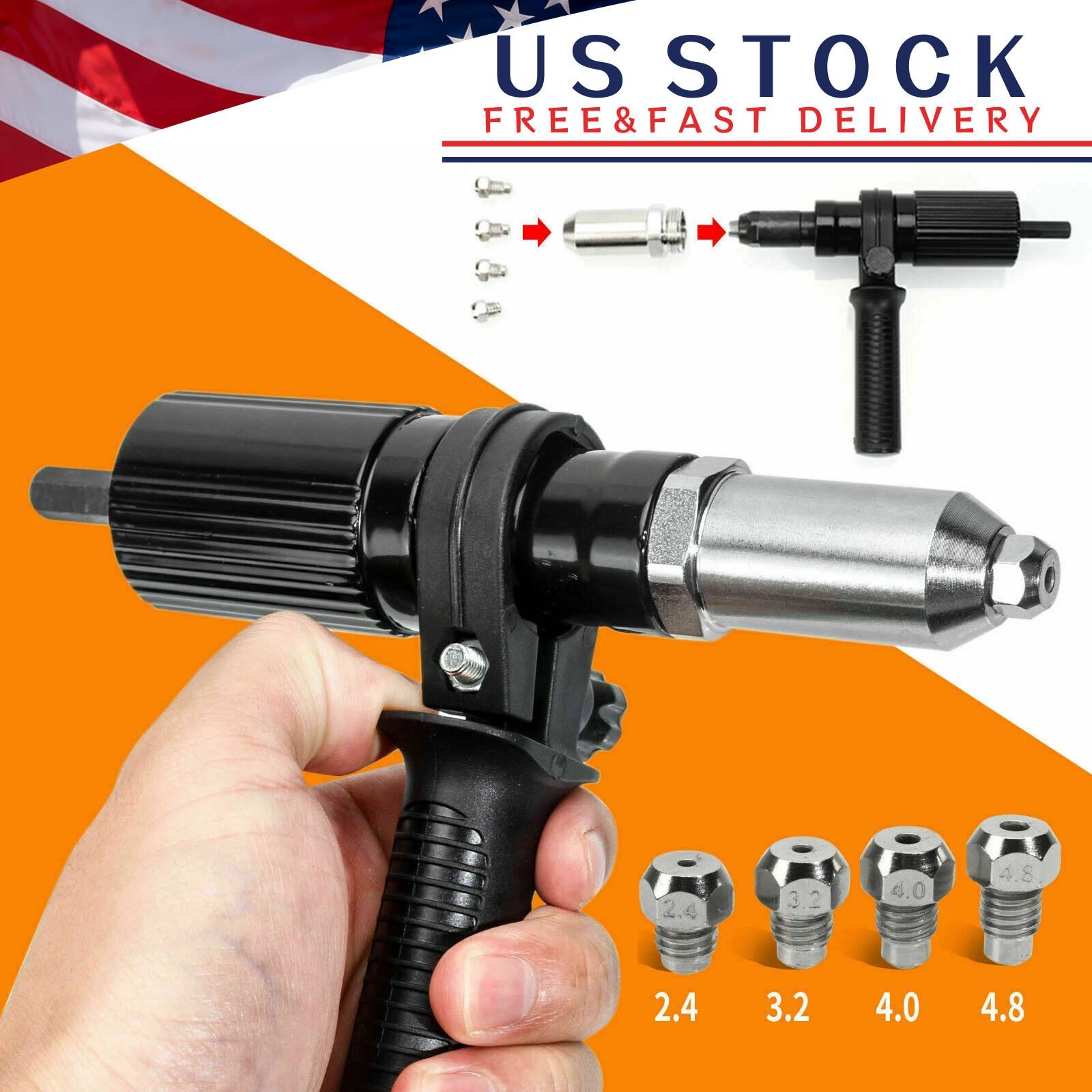 Professional Electric Rivet Nut Gun Adaptor Insert Cordless Power Drill Tool US gallery