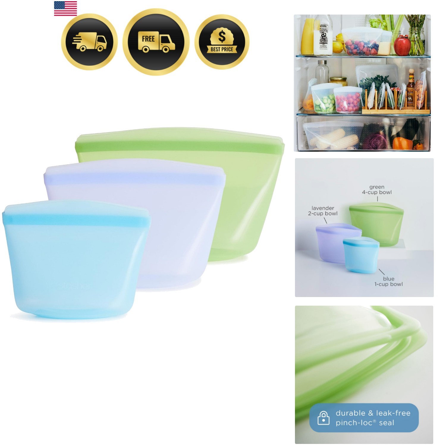 Reusable Food Storage Bags Set with Silicone Bowls Eco Friendly Leak Proof gallery