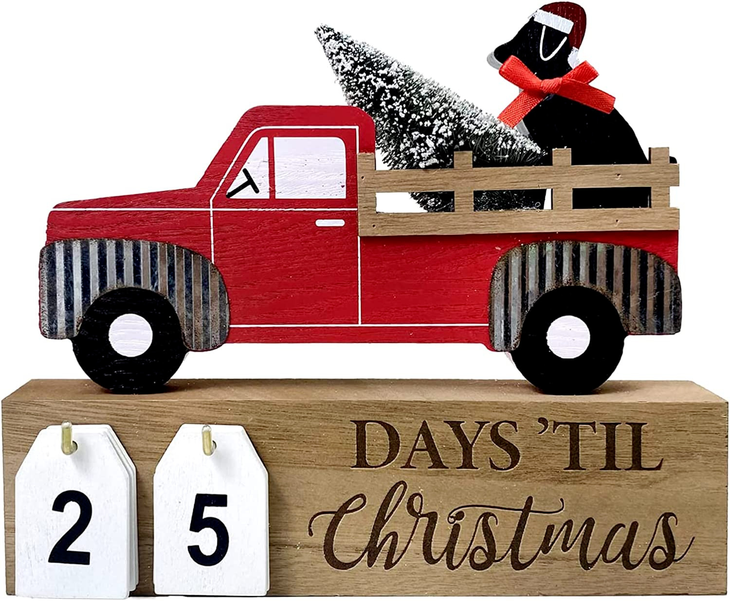 Wooden Farmhouse Christmas Countdown Calendar Red Truck Dog Christmas Tree NEW gallery