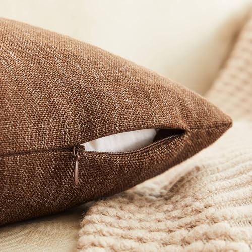 Rustic Cotton Linen Throw Pillow Covers Set of 2, 22" x 22" (Pack of 2) Brown gallery