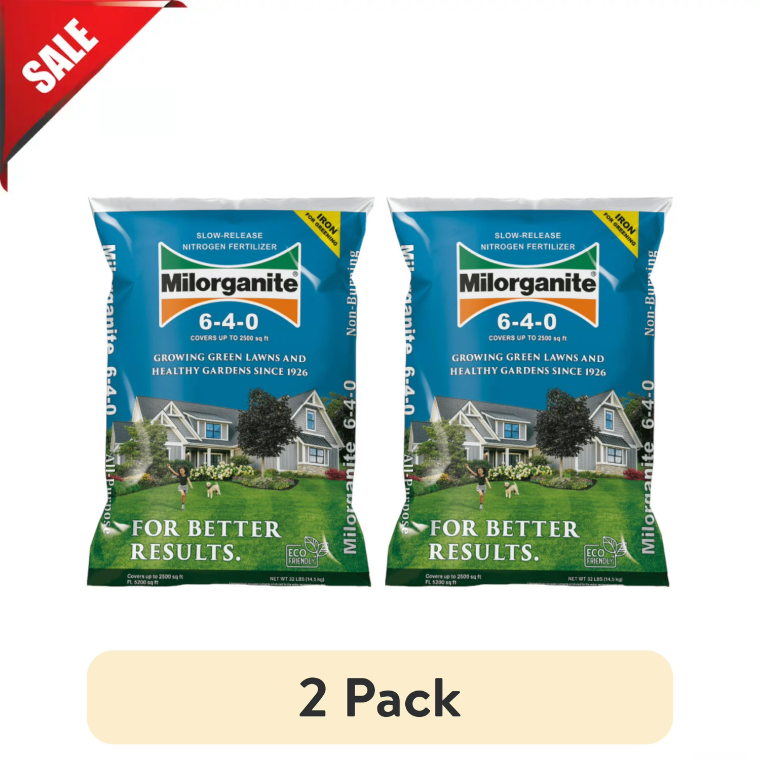 (2 pack) Milorganite Long Lasting All Purpose Lawn Food, 6-4-0 Fertilizer, 32 lb gallery