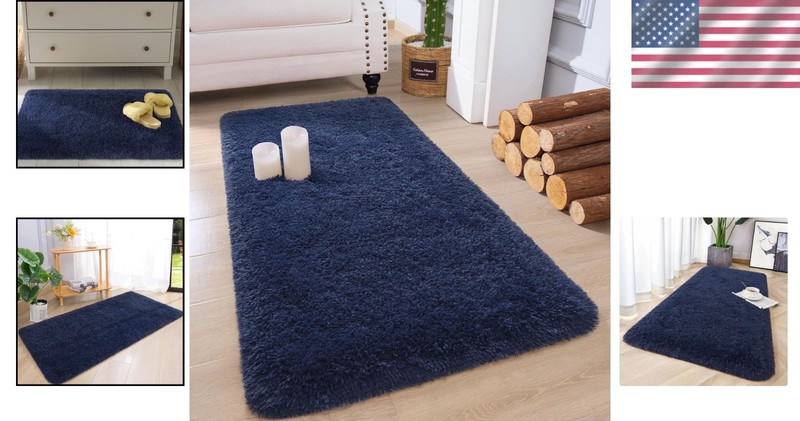 Transitional Style Navy Plush Runner Rug 2' x 4' - Ultimate Comfort for Home gallery