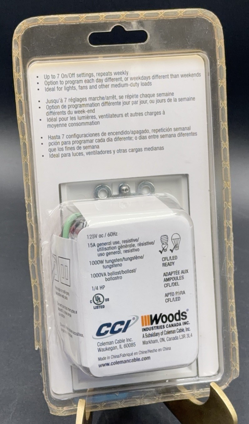 Woods 7-Day Digital Programmable In-Wall Timer 15-Amp Model #59018 - NEW SEALED gallery