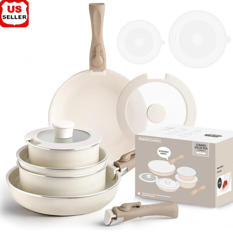Non-Toxic Ceramic Cookware Detachable Handle Nonstick Space-Saving Design New gallery
