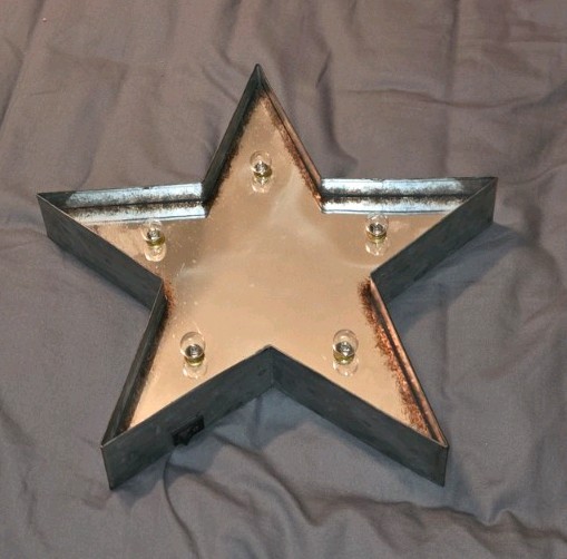 Galvanized Metal Star Decor Distreeed Mirror Battery-Powered LEDs, 15" Across gallery