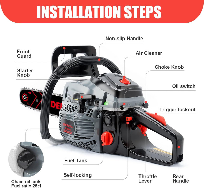 62CC Gas Chainsaw 20" - 3.4HP 2-Stroke Engine for Wood Cutting & Gardening gallery