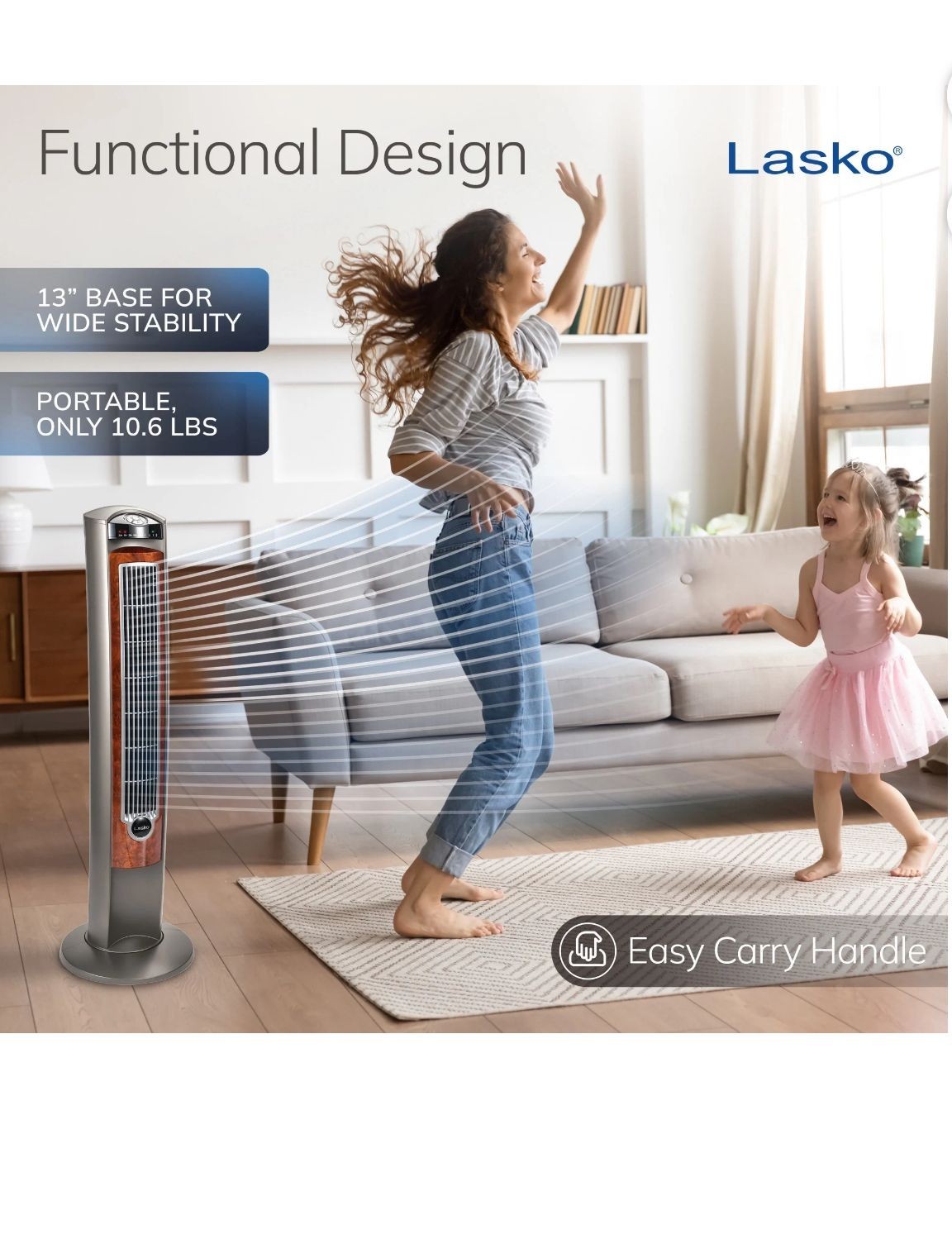 Lasko Tower Fan Remote Control Oscillation Timer Ionizer Gray Brown Wood Effect gallery