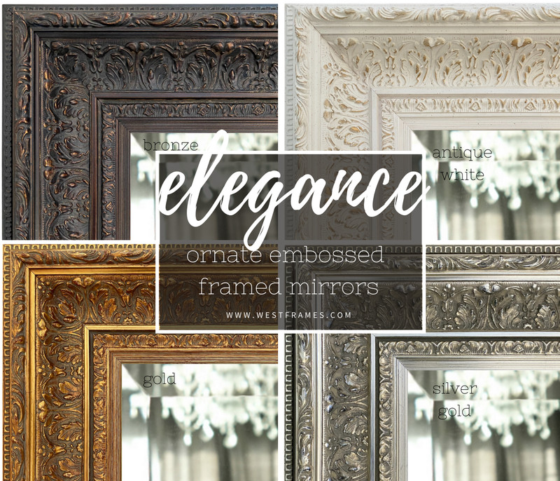 West Frames Elegance Ornate Embossed Wood Framed Wall Mirror Antique White Gold gallery