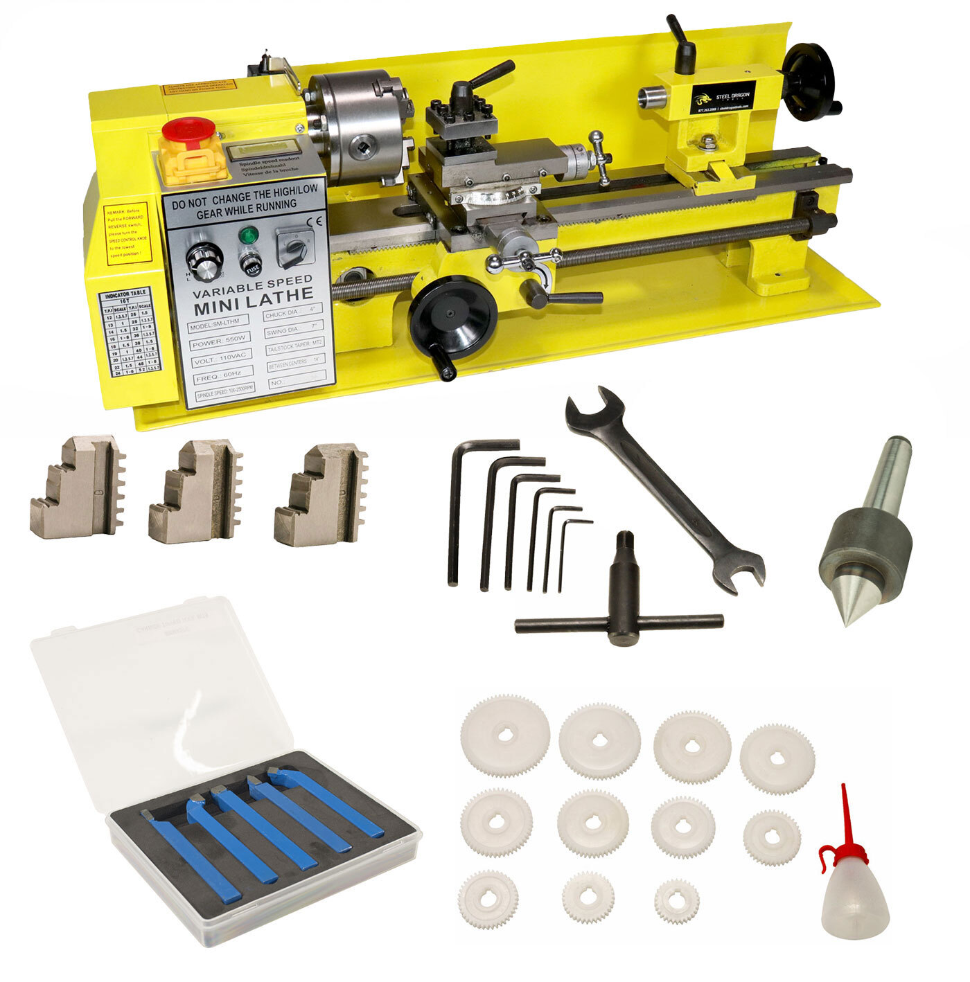 Erie Tools Mini Bench Top Lathe Cutter Kit and Double Bearing Rolling Center gallery