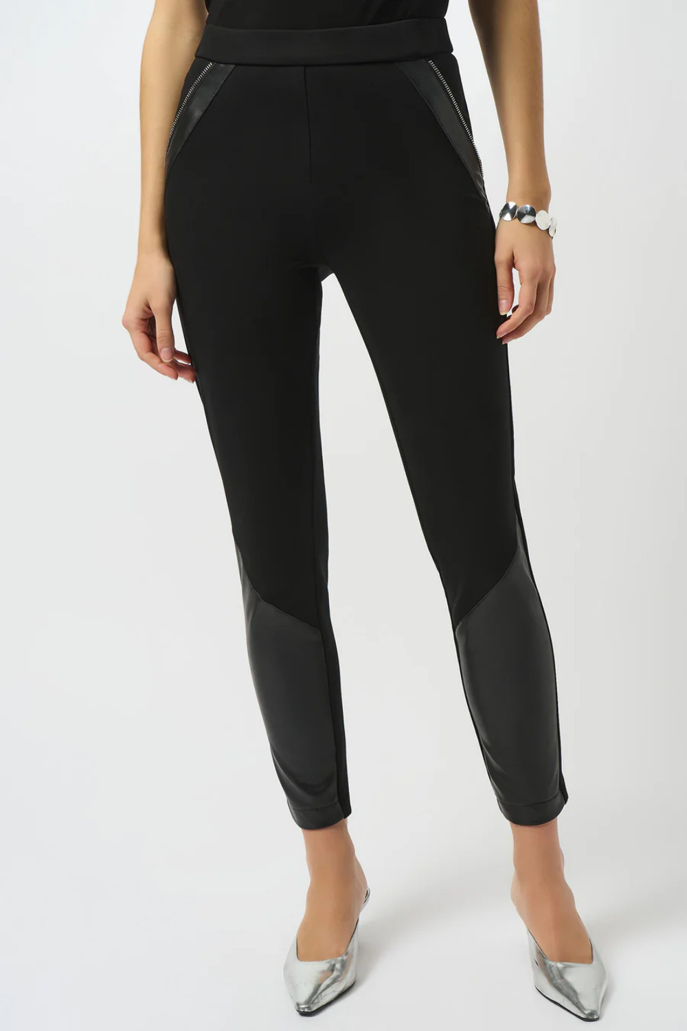 Joseph Ribkoff Black Color Block Leatherette Pull-On Leggings 253078 gallery