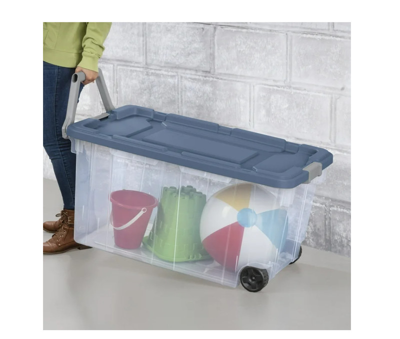 Sterilite 105 Qt Latching Storage Bin 2 Pack Clear Plastic Blue Lid gallery