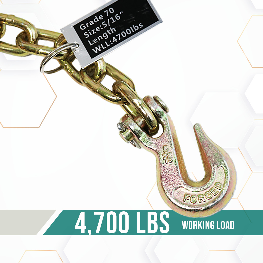 BoxerTool 5/16'' x 20' G70 Tow Chain Tie Down Binder Chain with Hooks 18,800lbs gallery