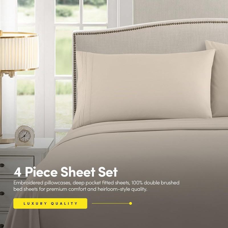 1500 Supreme Collection Queen Sheet Sets Beige Cream Luxury Hotel Bed Sheets... gallery