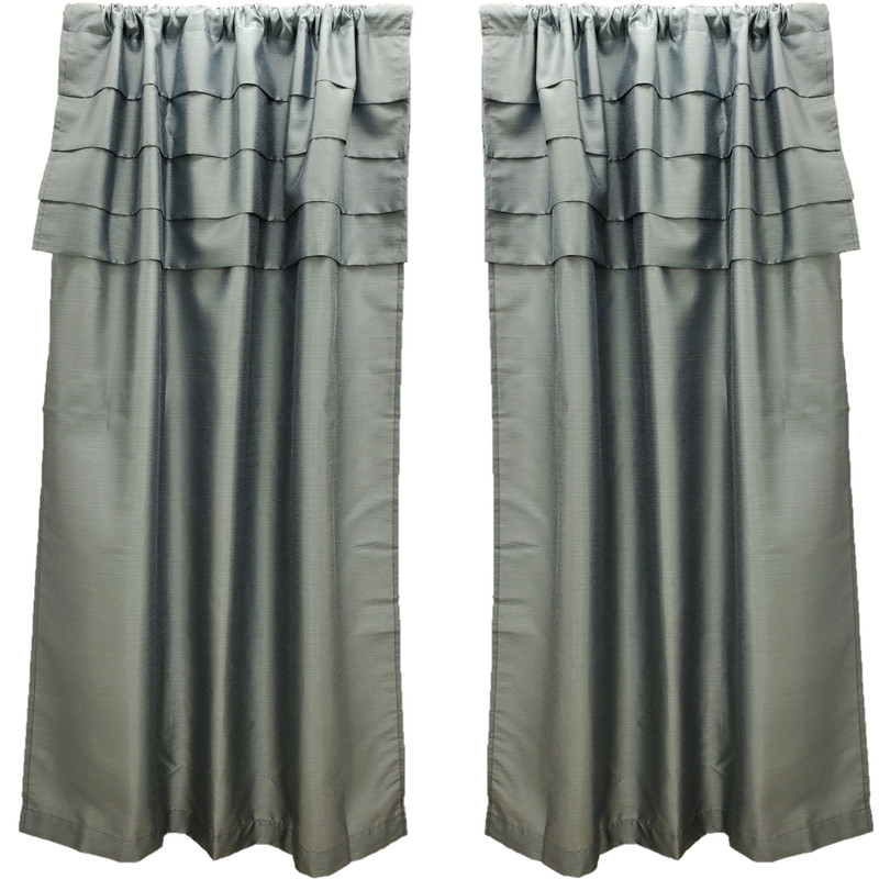 Cameo Faux Silk Panel Pair with Attached Pleated Valance 84”W per pair 63 or 84L gallery