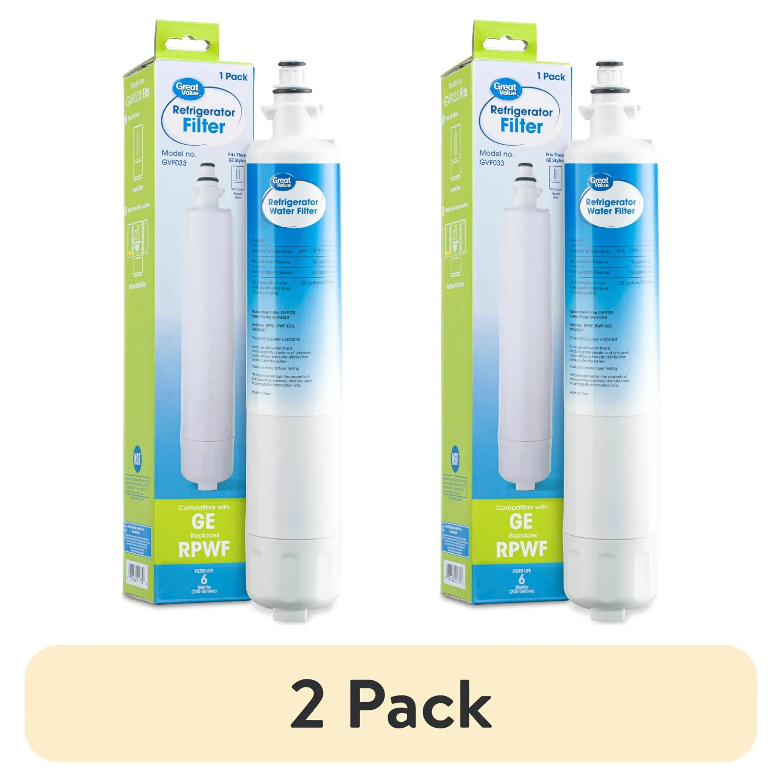 2 Great Value Refrigerator Water Filter Replaces GE Model RPWF, New gallery