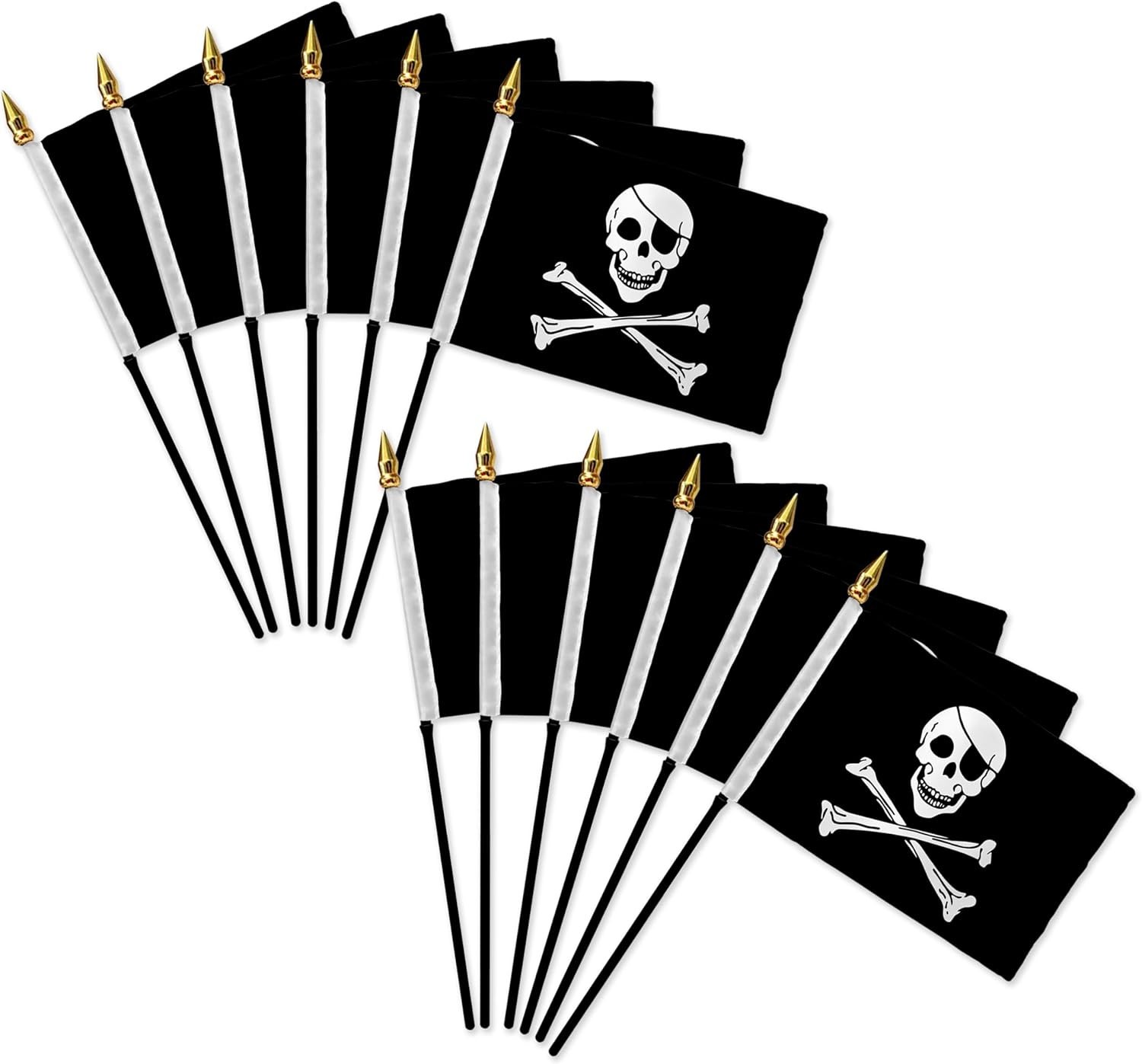 1 Dozen Pirate 4x6in Stick Flags Handheld Jolly Roger Pirate Desk Flags & Party gallery