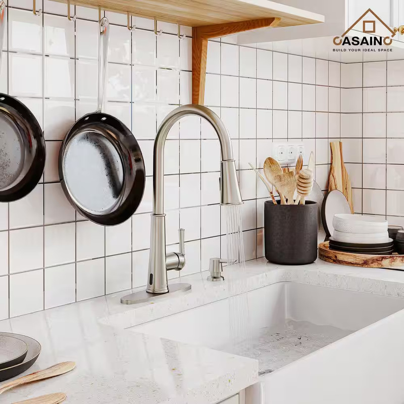 Single-Handle Pull down Sprayer Kitchen Faucet with Touchless Sensor, LED, Soap gallery