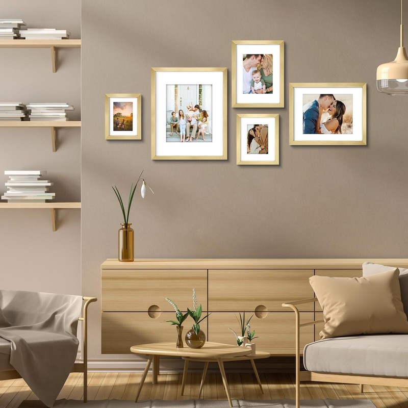 9x12 Picture Frames 3 Pack with Mat for 6x8 or 9x12 Engineered Wood Photo Gold gallery