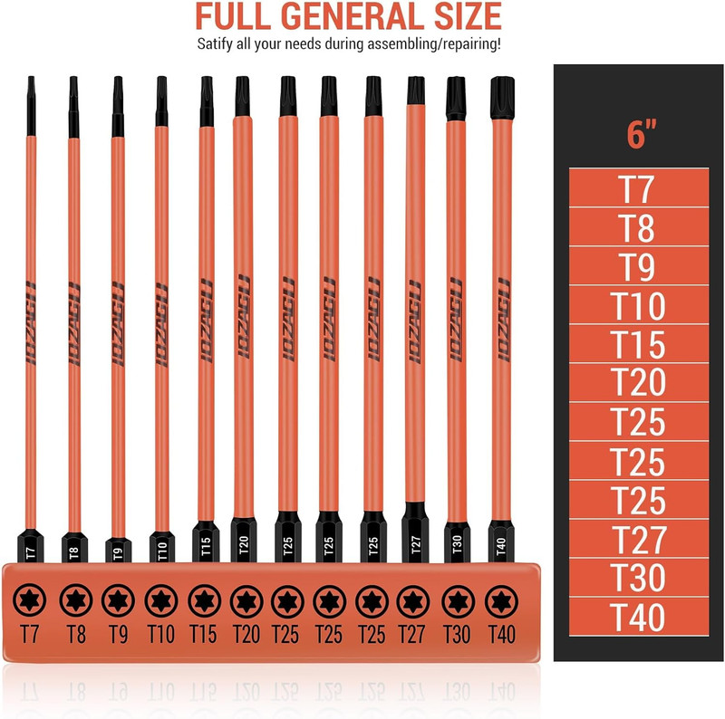 12Pcs Long Torx Bit Set 6-Inch (152Mm), T7 to T40, Magnetic Security Tamper Pro gallery