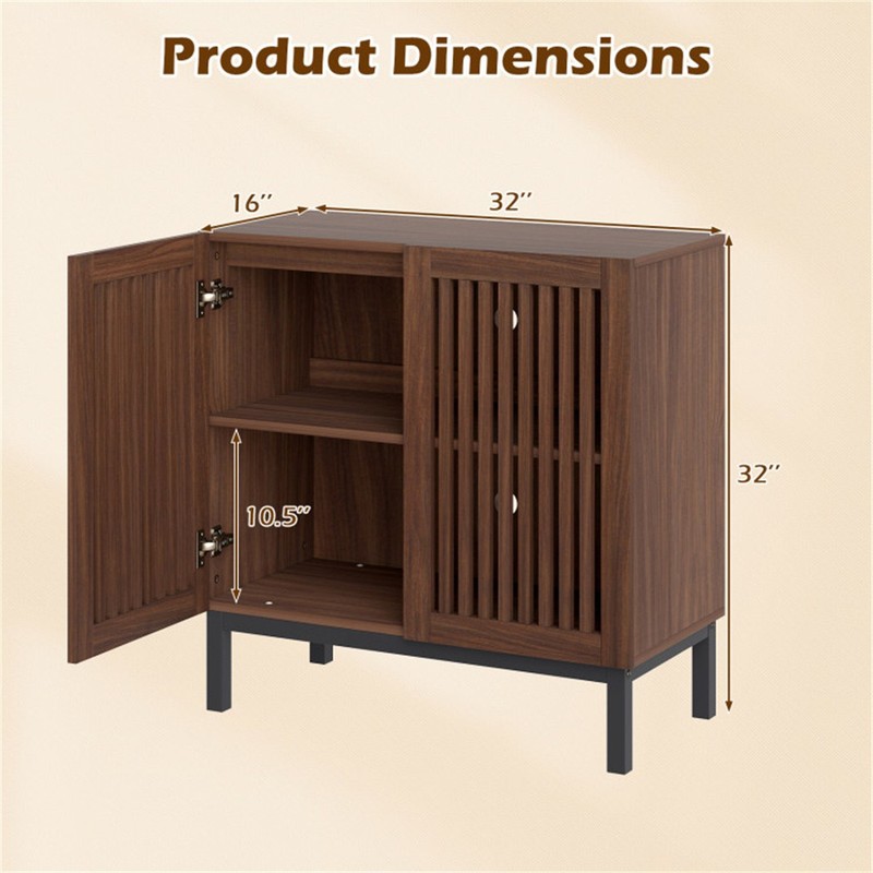Buffet Sideboard Cabinet with 2 Doors Farmhouse Storage Cabinet Walnut Black gallery