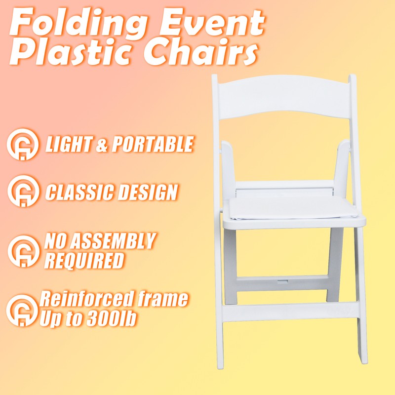 White 4 PCS Lightweight Resin Folding Chairs Weight Capacity 1000 lbs Stackable gallery