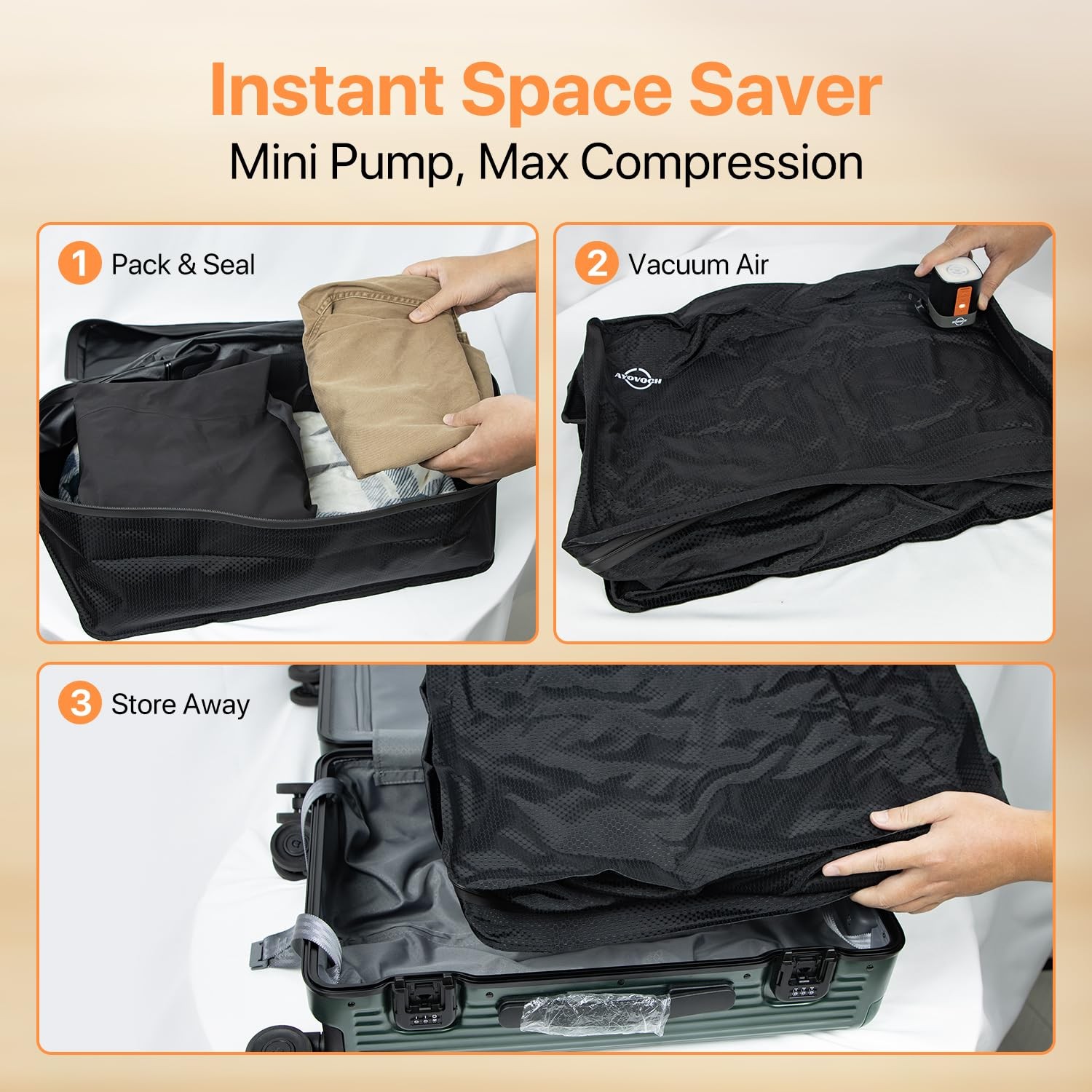 Ayovoch Vacuum Storage Bags with Wireless Pump 35L, 180° Open Zipper, IP68 gallery