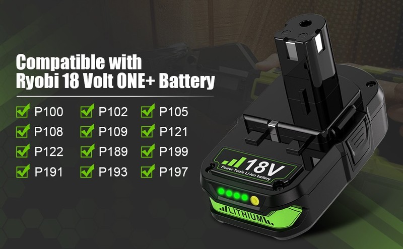 P102 Replacement For RYOBI P190 18V Compact Lithium Battery P107 P108 One Plus gallery