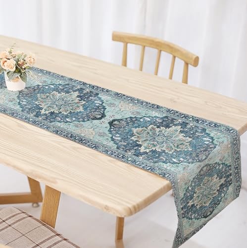 Boho Floral Pattern Summer Table Runner 72 Inches Long 13" x 72" Teal and Blue gallery