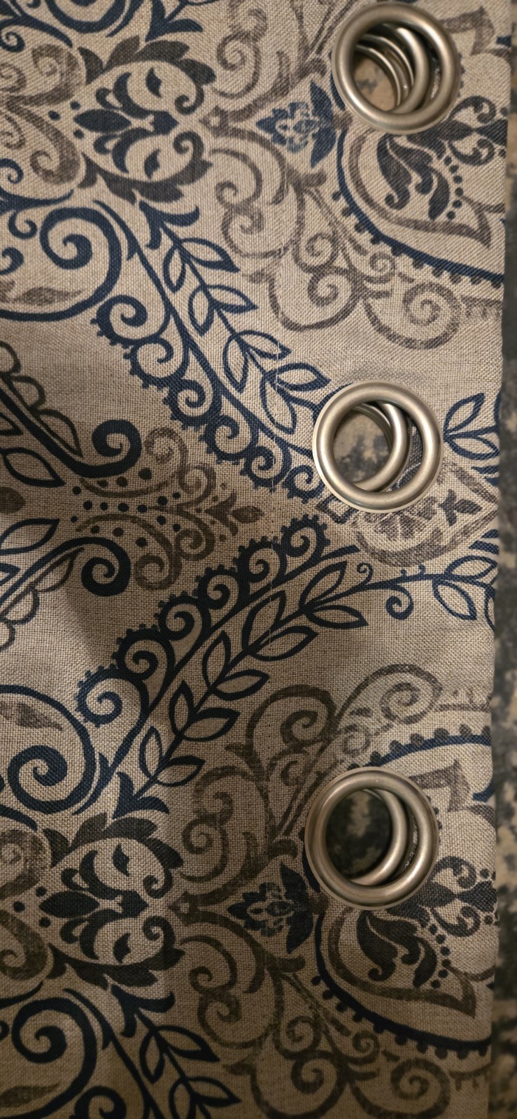 Beige/Blue Damask Grommet Curtain Panel 52x56 Fabric Light Filtering gallery