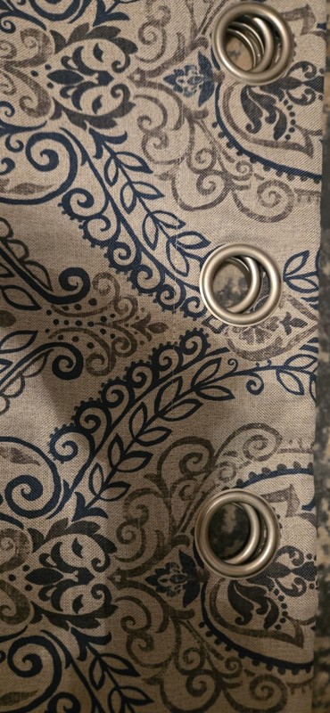 Beige/Blue Damask Grommet Curtain Panel 52x56 Fabric Light Filtering gallery