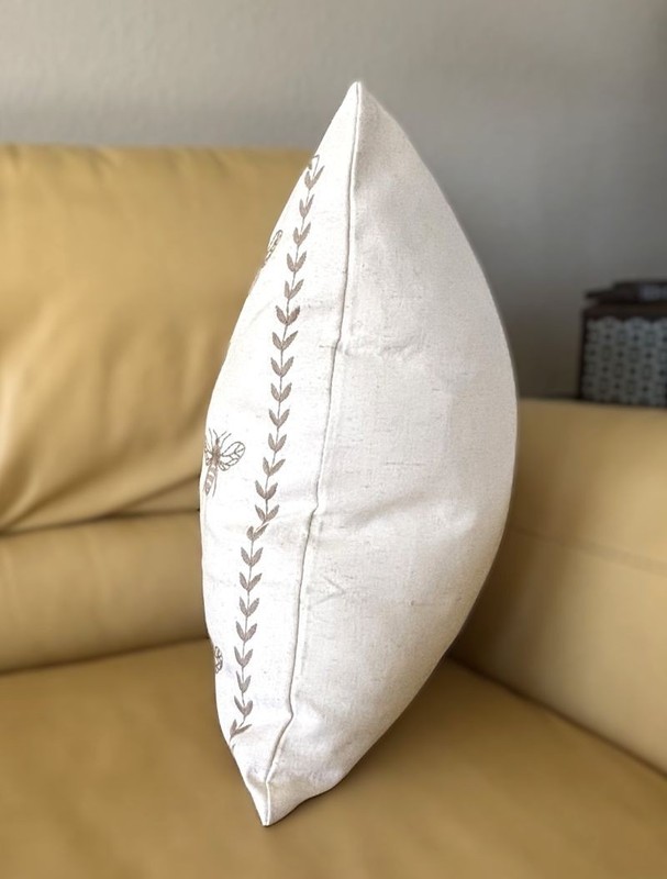 2 Sizes Off-White Beige Taupe Rustic Farmhouse Embroidered Bee Pillow Cover New gallery