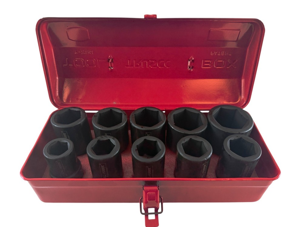10pc SAE Deep Impact Socket 1" inch Drive 6 Point Sockets 1" - 2" w/ CASE
