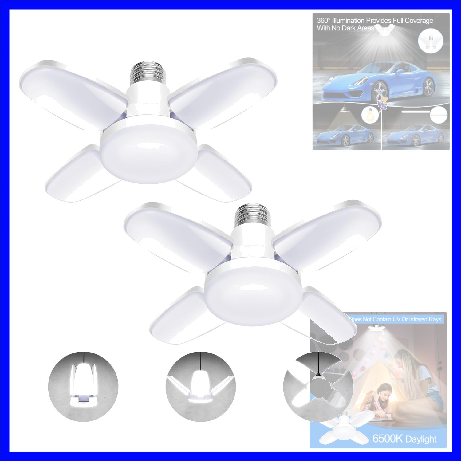 LED Garage Lights 2 Pack,LED Shop Light with 4 Panels Deformable E26/E27 Ceil... gallery