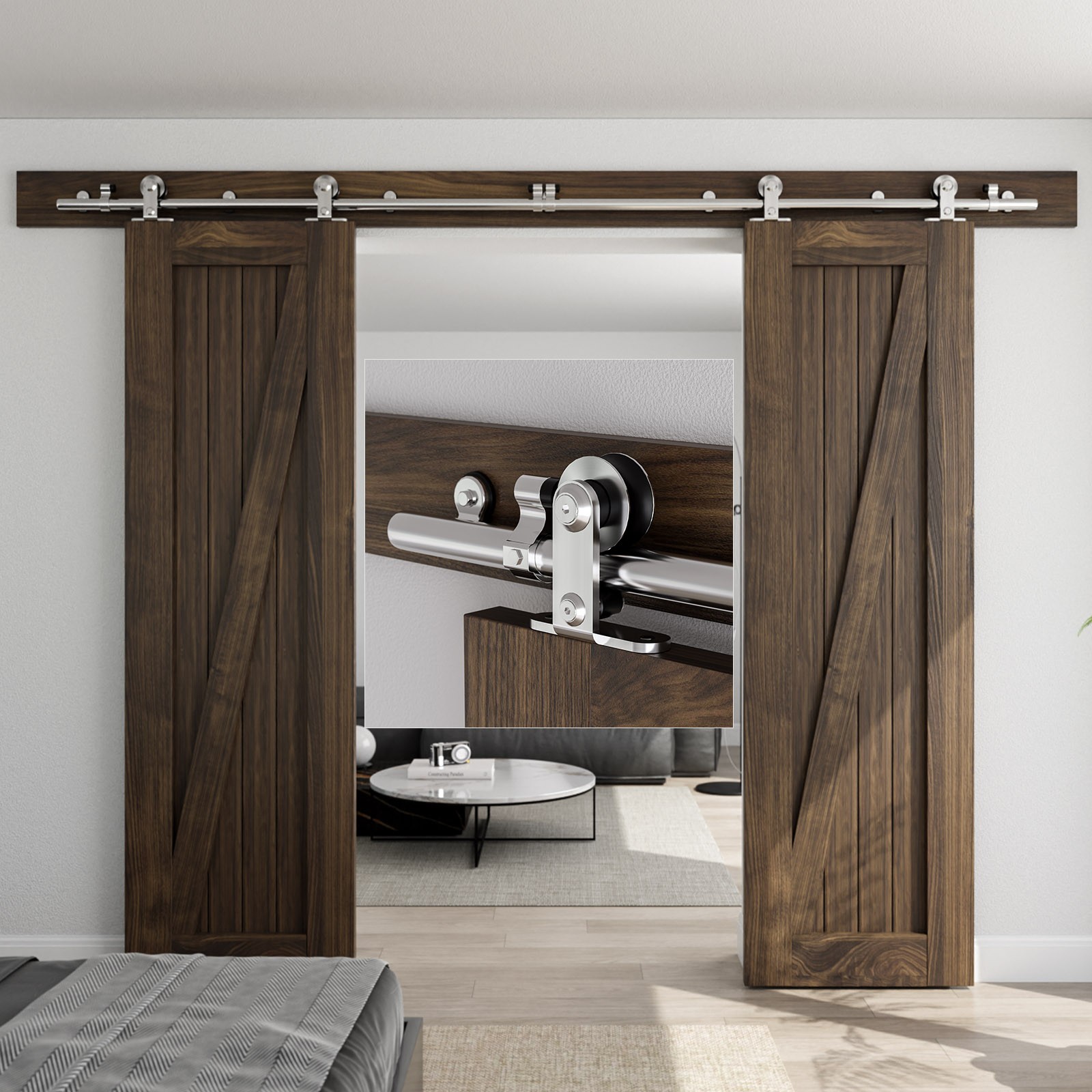 CCJH 4FT-16FT Stainless Steel Sliding Barn Door Hardware Kit Track for 1/2 Door gallery