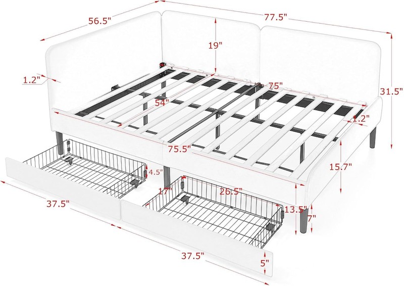 Full Size Daybed with 2 Storage Drawers L Shaped Corner Sofa Bed with Head Board gallery